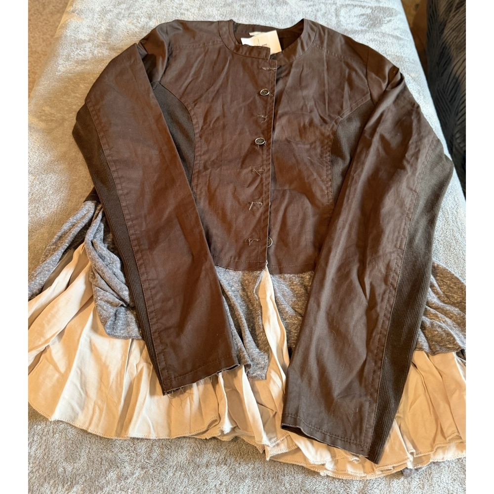 Hem & Thread Women's brown MilitaryStyle ButtonUpJacket.Layered Ruffled HemSz M